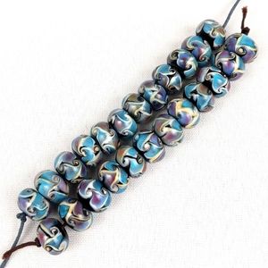 Lampwork Glass Beads Swirl Pattern Shimmer Handmade Blue Black Set of 24 NWOT
